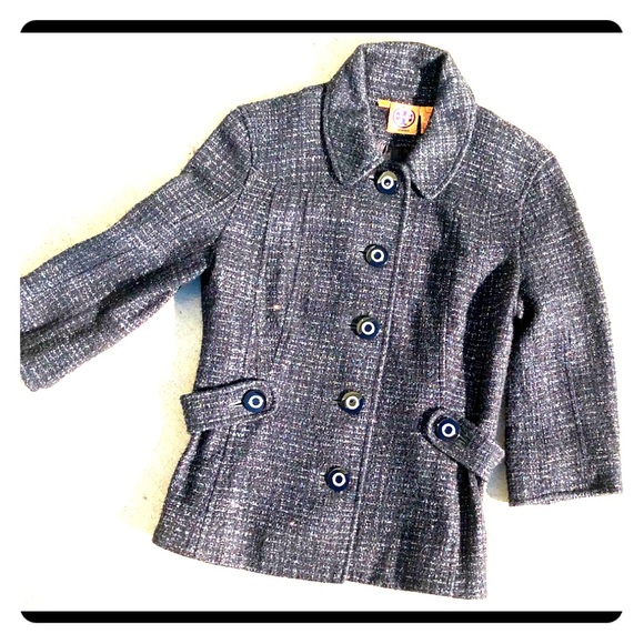 Tory Burch Jacket Black & Silver Metallic Tweed - Picture 1 of 5
